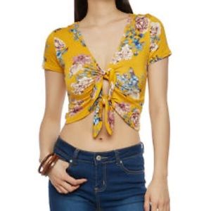 NWOT Yellow Floral Peekaboo Tie Front Summer Top